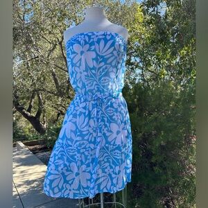 Bleu Rod Beattie Blue and White Floral Strapless Swim Coverup